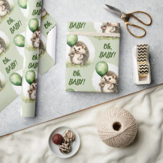 Schattigee egel Oh Baby Neutral Baby shower Cadeaupapier