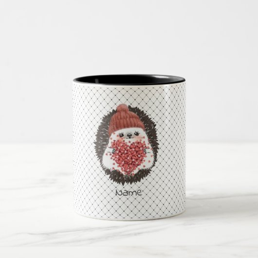 Schattigee egel roze hart naam tweekleurige koffiemok (Center)