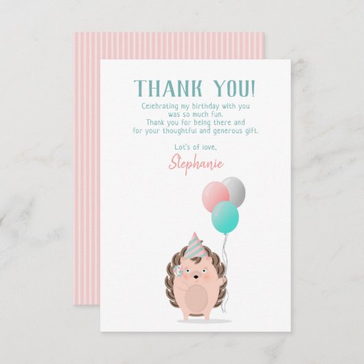 Schattigee egel verjaardag dank u kaart (Voorkant / Achterkant)