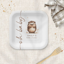 Schattigee egel Woodland Oh Baby shower Papieren Bordje
