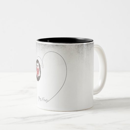 Schattigee egel zwart wit hart tweekleurige koffiemok (Voorkant rechts)