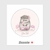 Schattigee egels & bloemen tekst roze sticker (Vel)