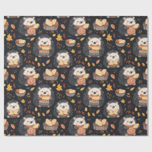 Schattigee egels met brood en herfstbladeren cadeaupapier