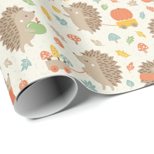 Schattigee egels met Little Leaves Cream Cadeaupapier (Rol Hoek)