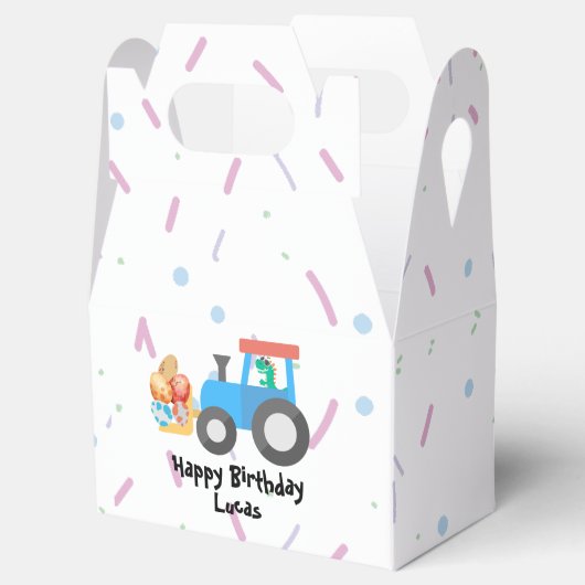 Schattigee eierdino tractor Vrachtwagen Verjaardag Bedankdoosjes (Geopend)