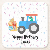 Schattigee eierdino tractor Vrachtwagen Verjaardag Kartonnen Onderzetters (Voorkant)