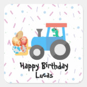 Schattigee eierdino tractor Vrachtwagen Verjaardag Vierkante Sticker (Voorkant)