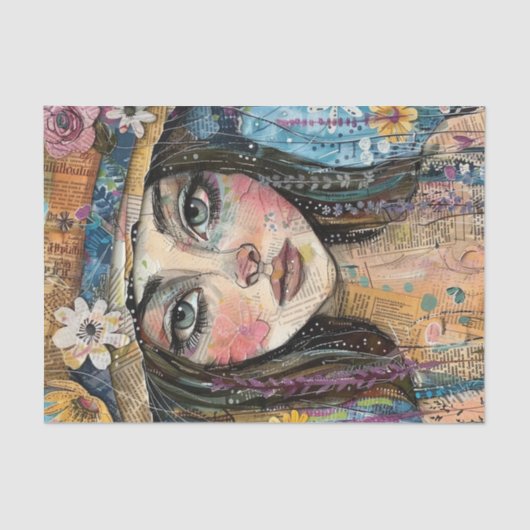 SCHATTIGEE EIGENZINNIGE BOHO MEISJE DECOUPAGE TISSUEPAPIER (Voorkant)