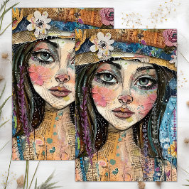 SCHATTIGEE EIGENZINNIGE BOHO MEISJE DECOUPAGE TISSUEPAPIER