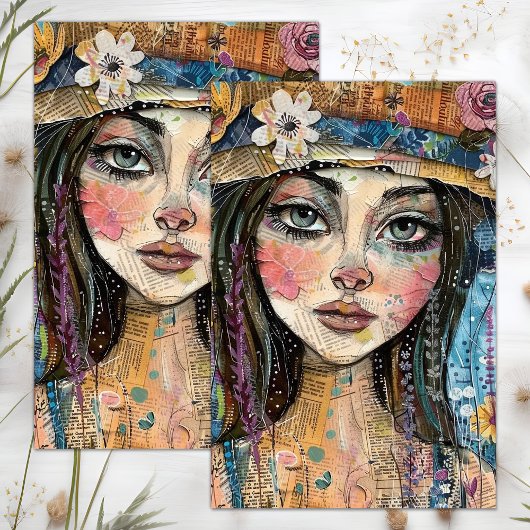 SCHATTIGEE EIGENZINNIGE BOHO MEISJE DECOUPAGE TISSUEPAPIER