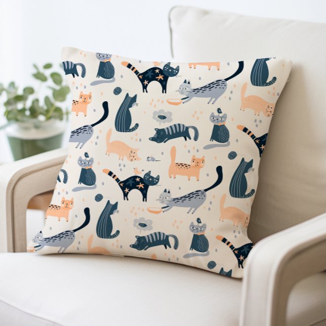 Schattigee eigenzinnige Cartoon Katten Liefhebber  Kussen (Creator heeft geüpload)