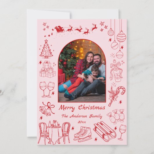 Schattigee eigenzinnige doodle kerst aangepaste fo feestdagenkaart (Voorkant)