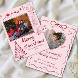 Schattigee eigenzinnige doodle kerst custom 2photo feestdagenkaart