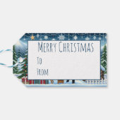 Schattigee eland die een eland ornament ophangt cadeaulabel (Achterkant Horizontaal)