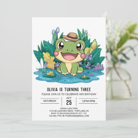 Schattigee Elegant Frog Digitale Verjaardag Kaart (Staand voorkant)