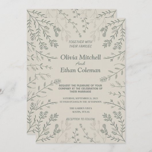 Schattigee Elegante Bloem Huwelijksuitnodiging Kaart (Voorkant / Achterkant)