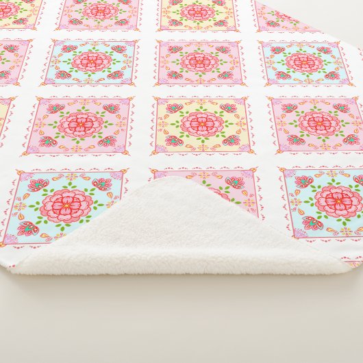 Schattigee Elegante Bloemen In Diamanten Tegels Pa Sherpa Deken (3/4)