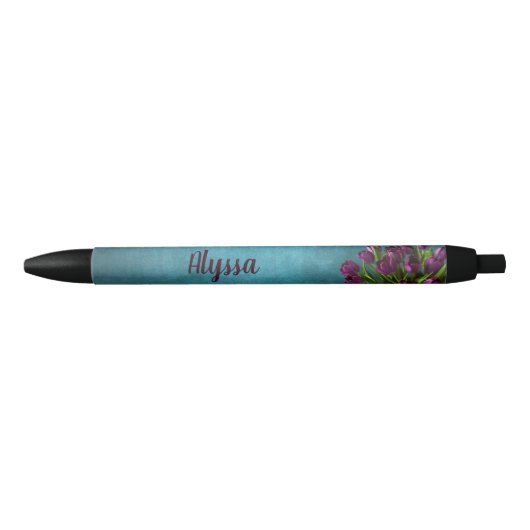 Schattigee & Elegante gepersonaliseerde naam Tulpe Zwarte Inkt Pen (Voorkant)