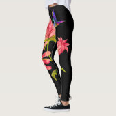Schattigee Elegante Girly Zwart Roze Bloemen Kolib Leggings (Links)