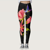 Schattigee Elegante Girly Zwart Roze Bloemen Kolib Leggings (Voorkant)