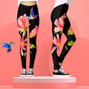 Schattigee Elegante Girly Zwart Roze Bloemen Kolib Leggings