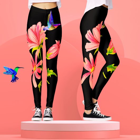 Schattigee Elegante Girly Zwart Roze Bloemen Kolib Leggings