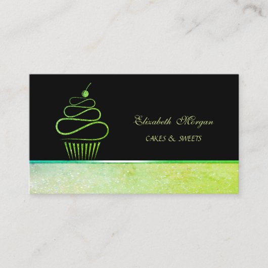 Schattigee Elegante Groene Glitter Cupcake Bakkeri Visitekaartje (Voorkant)