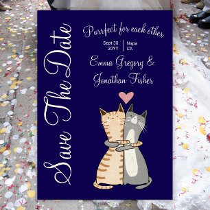 Schattigee Elegante Kat Cartoon Purrfect Pun Weddi Save The Date
