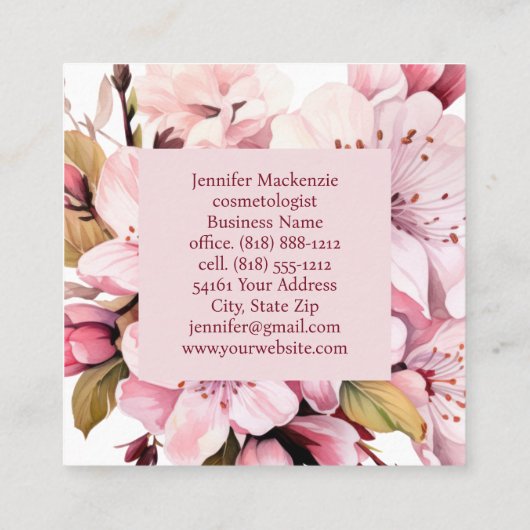 Schattigee Elegante Kersenbloesems Bloemen Vierkante Visitekaartje (Achterkant)