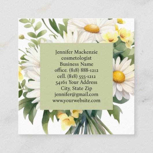 Schattigee elegante madeliefjes vierkante visitekaartje (Achterkant)