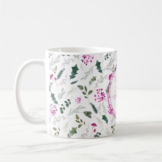 Schattigee Elegante Roze Holly Berries Kerst Mok (Links)