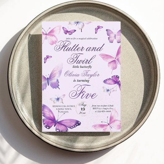 Schattigee Elegante Vlinder Meisjes 5e Verjaardag Kaart
