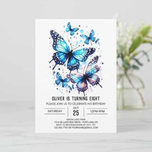 Schattigee elegante vlinderjongen Verjaardag Kaart (Staand voorkant)