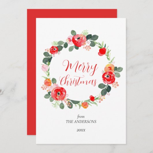 Schattigee Elegante Vrolijke Kerst Bloemenkrans Feestdagenkaart (Voorkant / Achterkant)