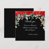 Schattigee elegante zwarte en rode bloemen bruilof bedankkaart (Voorkant / Achterkant)