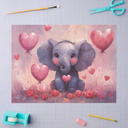 Schattigee Elephant Calf Heart Balloons Decoupage Tissuepapier (Craft)