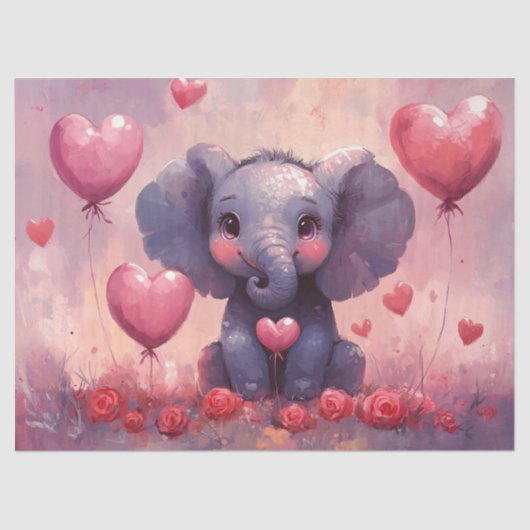 Schattigee Elephant Calf Heart Balloons Decoupage Tissuepapier (Voorkant)