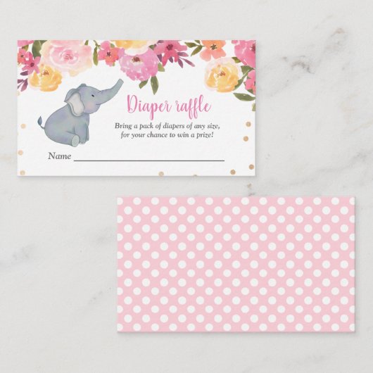 Schattigee Elephant Floral Baby shower Luier Raffl Informatiekaartje (Voorkant / Achterkant)