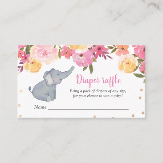 Schattigee Elephant Floral Baby shower Luier Raffl Informatiekaartje (Voorkant)