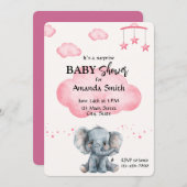 Schattigee Elephant Surprise Baby shower Roze Uitn Kaart (Voorkant / Achterkant)