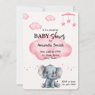 Schattigee Elephant Surprise Baby shower Roze Uitn Kaart