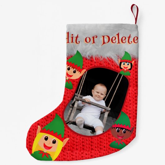 Schattigee ELF Aangepaste Fotonaam Tekst Rode Haak Kleine Kerstsok (Achterkant)