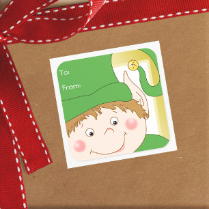Schattigee Elf Christmas Gift Tags Vierkante Sticker