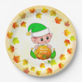 Schattigee Elf en Herfst bladeren Thanksgiving Pap Papieren Bordje (Voorkant)