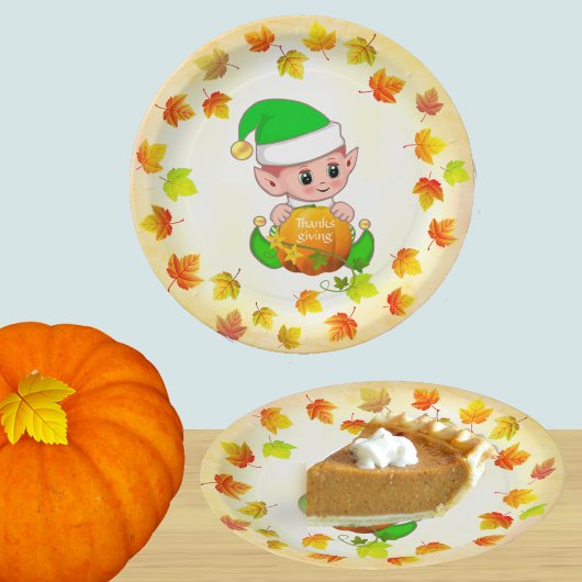Schattigee Elf en Herfst bladeren Thanksgiving Pap Papieren Bordje