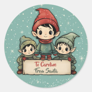 Schattigee Elf gepersonaliseerd van Santa Ronde Sticker