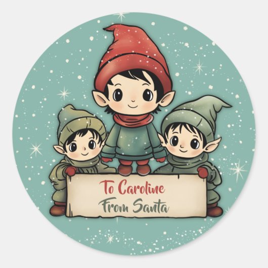 Schattigee Elf gepersonaliseerd van Santa Ronde Sticker (Voorkant)