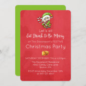 Schattigee Elf met kerst Cane kerst uitnodiging (Voorkant / Achterkant)