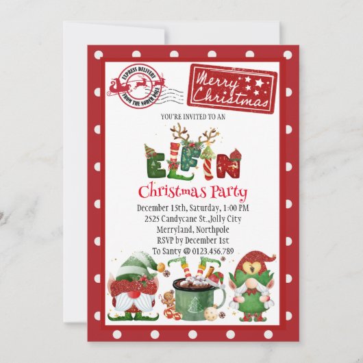 Schattigee Elf Noordpool Kerstfeest Uitnodiging (Voorkant)