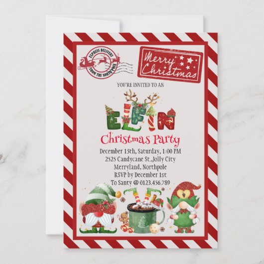 Schattigee Elf Noordpool Kerstfeest Uitnodiging (Voorkant)